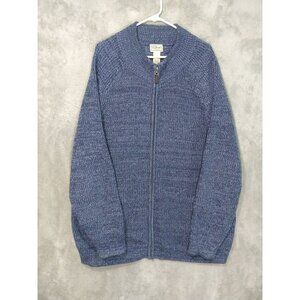 LL Bean Sweater Mens 2XLT Blue Cardigan Long Sleeve Full Zip Heavyweight Cotton